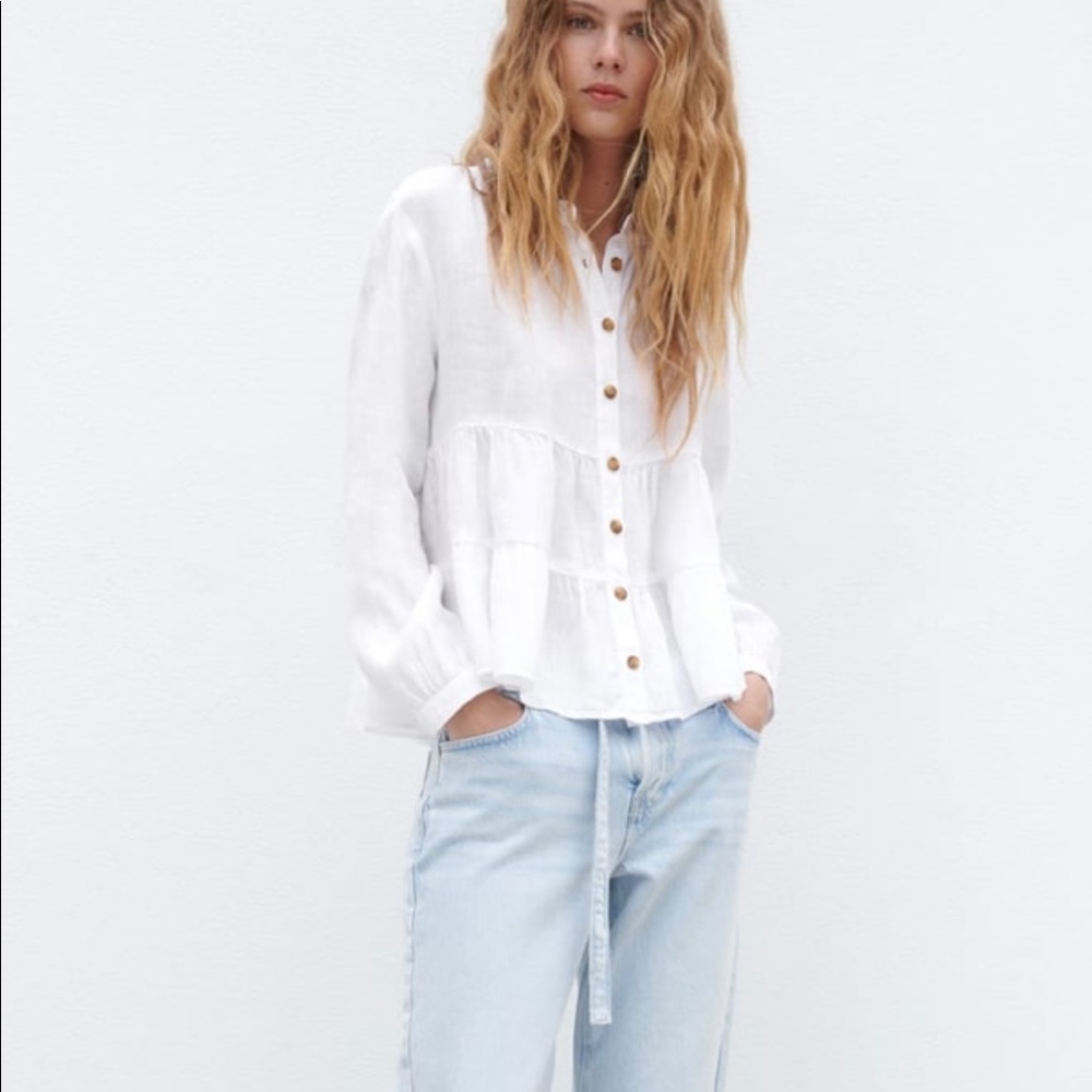 NWT Zara linen button shirt , size M